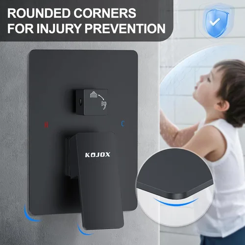 Miniatura 4 de KOJOX - Sistema de ducha de 12 pulgadas negro con cabezal de ducha de lluvia, ducha de mano, juego combinado de mezclador de lujo para baño, juego