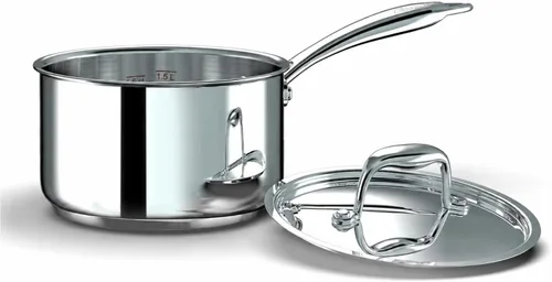 Ciwete - Sartén de 2 cuartos con tapa, cacerola de acero inoxidable de tres capas de 2 cuartos con tapa de acero inoxidable, 2 líneas de medición,