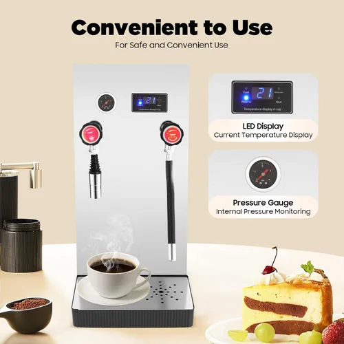 Miniatura 4 de Espumador de leche multiusos comercial 8L Máquina de espuma de agua hirviendo de vapor completamente automática, pantalla LCD para café expreso
