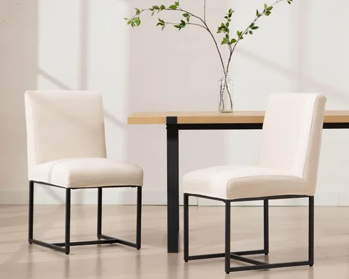Miniatura 12 de VESCASA Sillas de comedor tapizadas de piel sintética con marco de metal negro, silla de cocina acolchada moderna de mediados de siglo