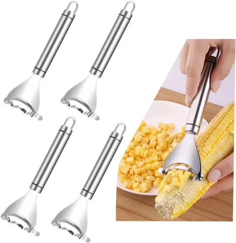 Pelador y cepillador de maíz de acero inoxidable, juego de 4 piezas, mango ergonómico, removedor de granos de maíz, herramienta mágica para pelar