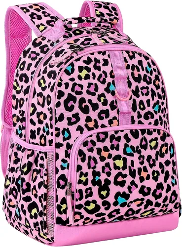 Miniatura 5 de Choco Mocha Mochila de escuela primaria de 17 pulgadas para niños, rosa (Leopard-pink)