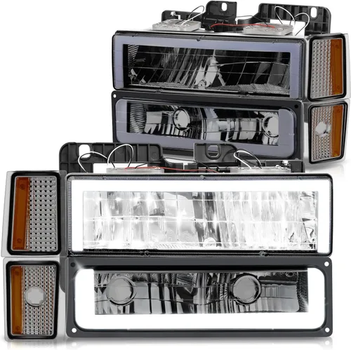Miniatura 10 de DNA MOTORING Faro LED DRL estilo F, señal de parachoques, juego de lámparas de esquina compatible con Chevy C/K1500-3500 88-93, negro/ámbar