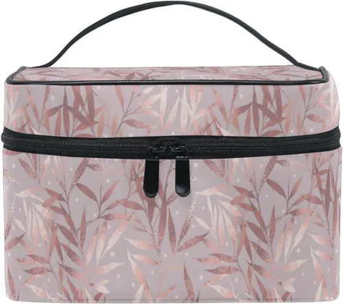 Bolsa de maquillaje, bolsa organizadora de maquillaje de viaje con estampado de leopardo rosa, neceser para niñas, mujeres y mujeres, Geométrico 115