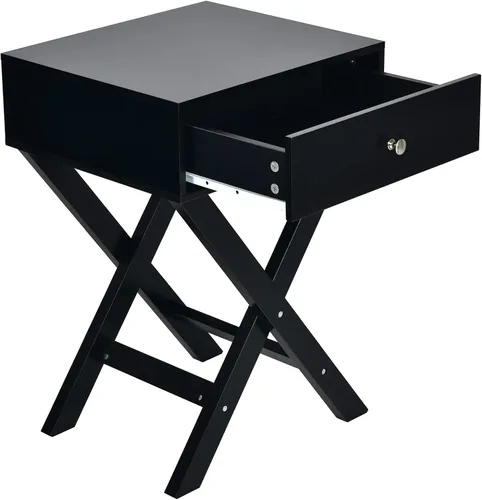 Miniatura 9 de Giantex Mesita de noche con cajón, mesa auxiliar en forma de X, mesa auxiliar moderna para sofá, mesa de noche multifuncional para el hogar, sala