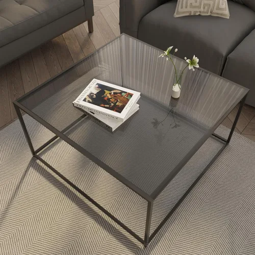 Miniatura 9 de Mesa de café de vidrio cuadrada, mesa de café cuadrada para espacios pequeños, mesa central minimalista moderna para sala de estar, oficina en casa