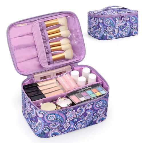 Miniatura 31 de OCHEAL Makeup Bag,Travel Makeup Organizer Bag, Cute Cosmetic Bags for Women Girls Travel Toiletry Bag Traveling With Brush Slot And Divider-Floral