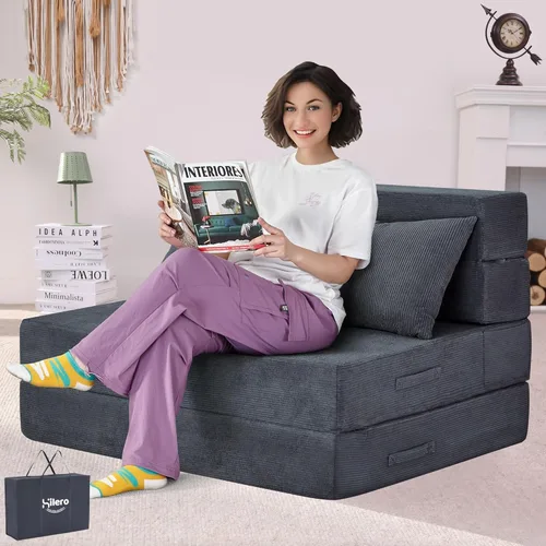 Miniatura 10 de Sofá Cama Individual Plegable Silla Sofá Cama con Almohada, Twin, Beige Cama de silla plegable