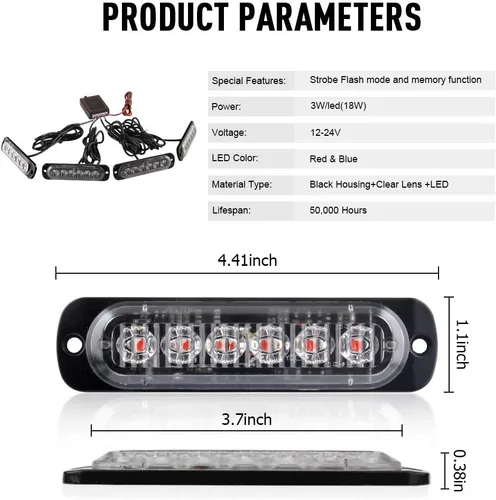 Miniatura 2 de Luces LED de Estrobo Emergencia con Control Remoto, Rojo 4EN1 24LED Rejilla de Advertencia Parpadeante para Construcción Luz de Policía Impermeable