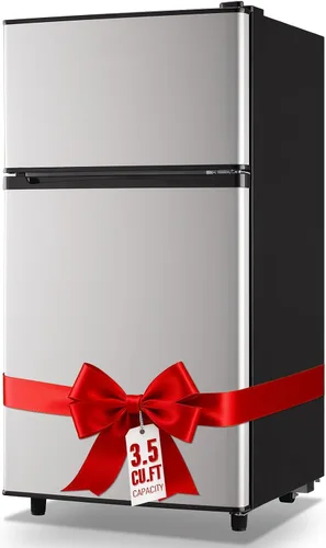 WANAI - Refrigerador miniatura con congelador, 3.5 pies cúbicos, 2 puertas, pequeño refrigerador con características de control mecánico de 7