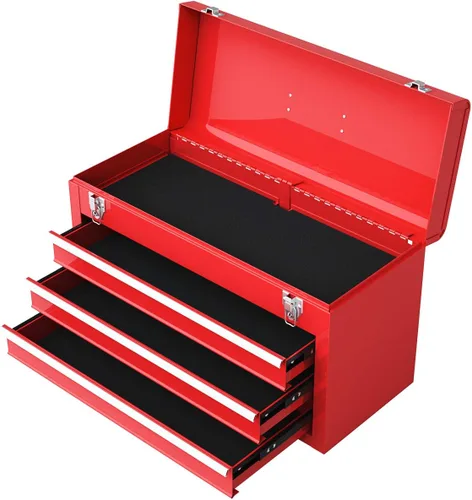 Miniatura 8 de Goplus Caja de herramientas, cajas de herramientas portátiles de 20 pulgadas con 3 cajones, bandeja de herramientas superior, pestillo de bloqueo