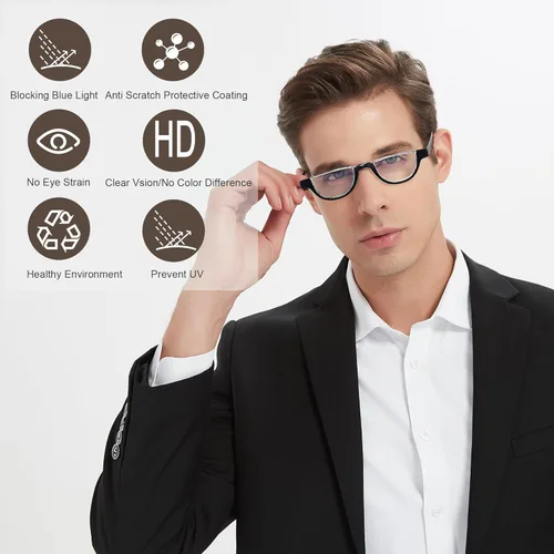 Miniatura 8 de EYEURL - Juego de 5 lentes de lectura de media montura con bloqueo de luz azul para mujeres, lentes de moda sin montura para computadora, anti rayos