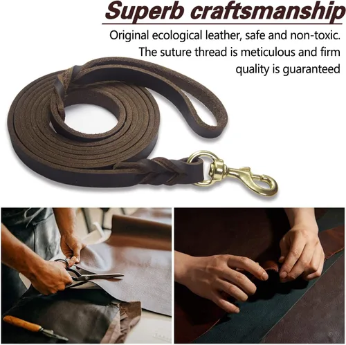 Miniatura 6 de LWBMG Correa de cuero para perro de 8 x 3/4 pulgadas, correas de perro para perros grandes, resistentes, fuertes y suaves, hechas a mano, trenzadas
