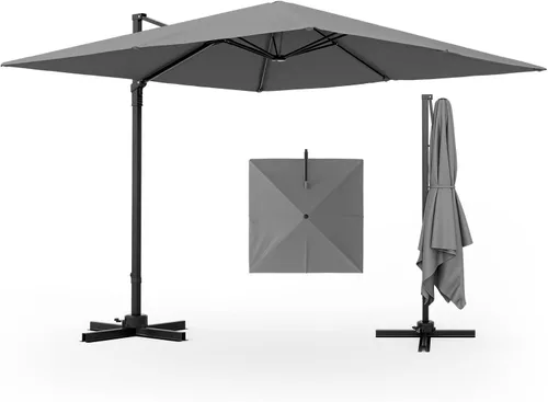 Miniatura 11 de Tangkula Sombrilla de patio voladiza de 9.5 pies, sombrilla cuadrada para exteriores con rotación de 360°, sombrilla colgante de patio resistente