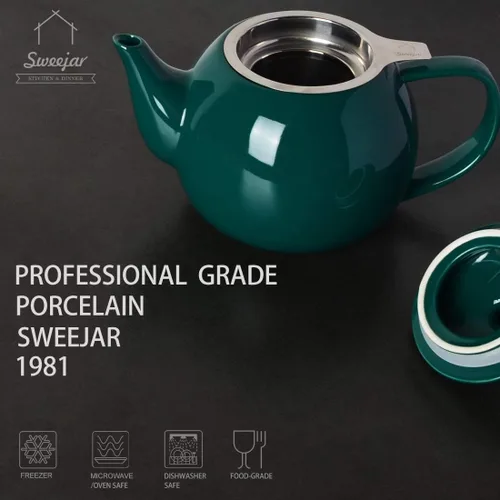 Miniatura 2 de Sweejar Tetera de porcelana con infusor de acero inoxidable extraíble, apto para microondas y lavavajillas, para té suelto, infusor de té para Jade