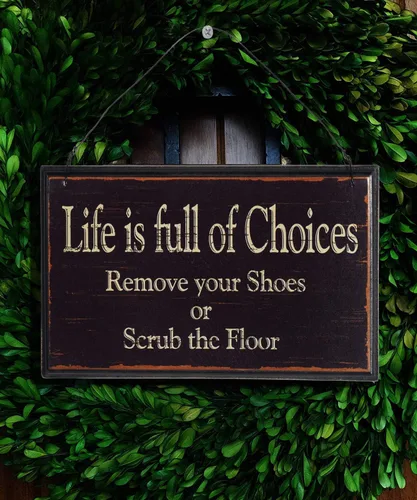 Miniatura 2 de NIKKY HOME Life Is Full Of Choices - Letrero decorativo de madera para pared, con texto en inglés "Remove Your Shoes Or Scrub The Floor", 9.82 x