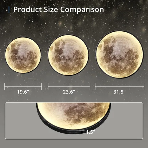 Miniatura 6 de Lámpara de pared de luna regulable de 19.6 pulgadas con control remoto, moderna lámpara de pared LED enchufable, lámpara de pared negra de 24 W