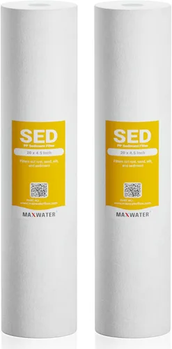 Max Water Filtro de sedimentos para toda la casa de 5 micrones, 20 x 4.5 pulgadas, cartucho de repuesto de filtro de agua de pozo de 20 pulgadas,