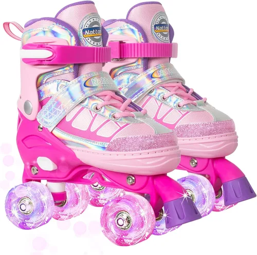 Miniatura 13 de Nattork Patines de ruedas para niños y niñas, 4 tamaños ajustables con ruedas iluminadas para niños principiantes para interiores y exteriores Azul