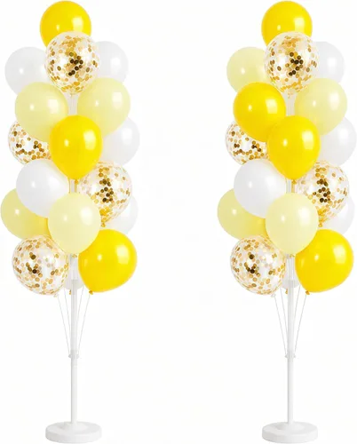 Hiins Juego de 2 columnas de globos con globos incluidos, con base, poste, decoración de fondo de torre de globos para bodas, baby shower, fiesta de