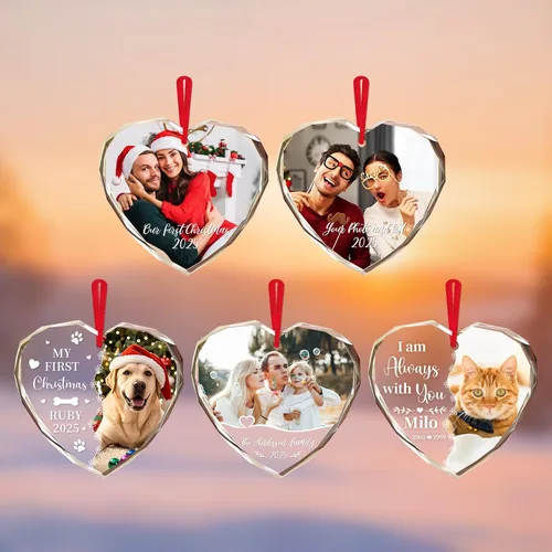 Miniatura 9 de Adornos de Navidad personalizados 2025 – Decoración de cristal de Navidad personalizada con foto/nombre, adorno colgante de cristal de cristal