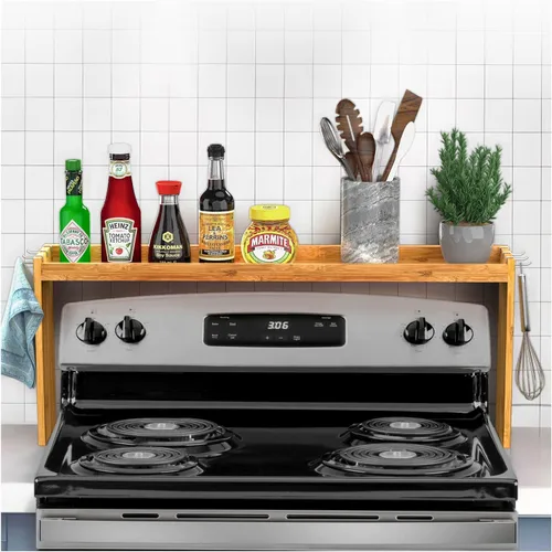 IIIOIIIA Estante de Bambú Sobre la Estufa para Especias para Almacenamiento de Cocina, Organizador de Especiero de Cocina de 31.5", Estante Superior