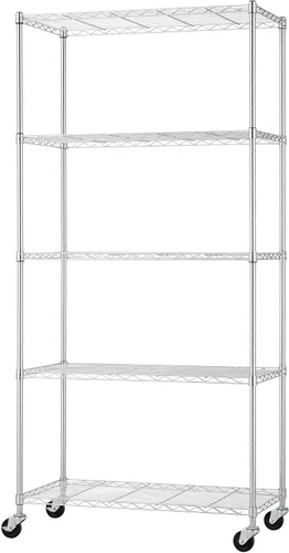 Miniatura 10 de Estantería de alambre ajustable de 5 niveles con ruedas, estante de alambre para organización de cocina, almacenamiento de garaje, capacidad de 400