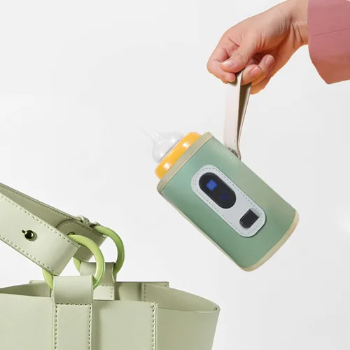 Miniatura 2 de Calentador de biberones USB, protector de calor de leche para bebés con pantalla LED para el hogar, viajes, automóvil (verde)