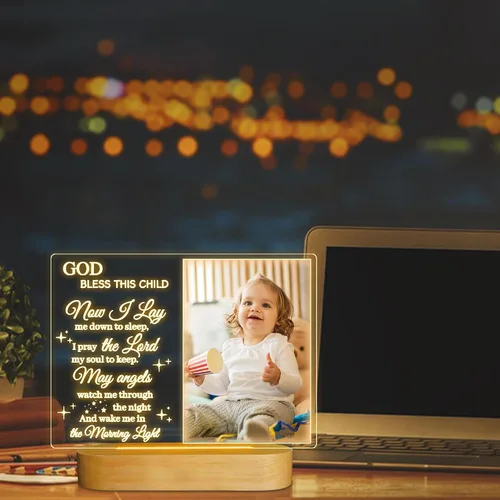 Miniatura 7 de Attivolife Marco de fotos personalizado de bautismo, marco de fotos iluminado con luz nocturna personalizada para bebé, regalos cristianos