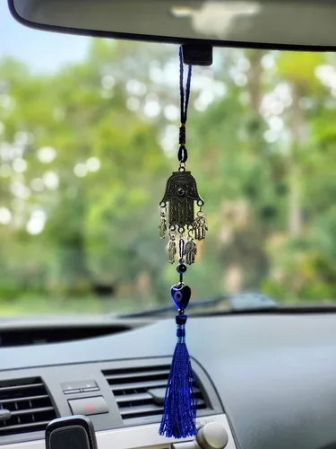 Miniatura 4 de LUCKBOOSTIUM Elegante adorno colgante de mano Hamsa plateado – Dije y signo de buena suerte y bendición – Accesorios decorativos para el hogar
