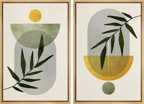 Miniatura 27 de IDEA4WALL Lienzo enmarcado para pared, juego de arte Bauhaus dorado de mediados de siglo, patrón de cuadrícula moderna, ilustraciones con formas