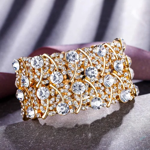 Miniatura 4 de BriLove Pulsera elástica de tenis con racimo de cristal para boda para mujer