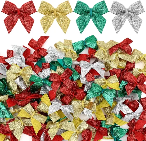 Syhood 150 piezas de cinta de arco mini de Navidad, lazo pequeño retorcido hecho a mano, cinta de manualidad para cabello, suministro de arco
