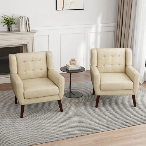 Miniatura 13 de Silla decorativa de piel sintética, moderna silla tapizada para sala de estar, cómodos asientos individuales con botones, asiento de lectura Negro
