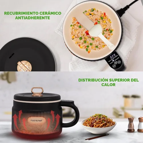 Miniatura 6 de NutriChef Arrocera eléctrica portátil de 1.6 cuartos y máquina de almuerzo Revestimiento de cerámica multifuncional y antiadherente Panel