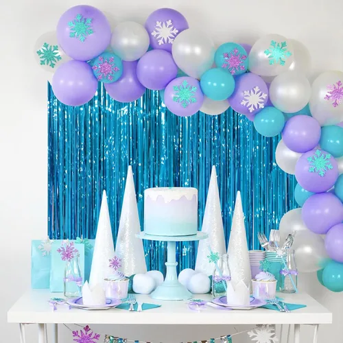 Miniatura 7 de Voircoloria - Cortinas de fondo de flecos de papel de aluminio para fiestas, 3 piezas, 39.6 x 98.4 pulgadas, azul retro 48 Retro Azul