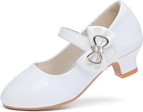Dufannie Zapatos de vestir para niñas, zapatos de tacón bajo de princesa, zapatos planos con purpurina para bodas y fiestas