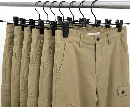Paquete de 30 perchas de alambre de metal negro y gris para pantalones, faldas y pantalones con clips, 13.8 pulgadas, resistentes y duraderas,