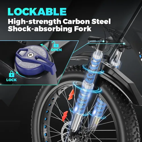 Miniatura 7 de Bicicleta eléctrica de 26" con neumáticos anchos para adultos, 40.2 km/h de velocidad máxima, 750 W, 48 V, batería extraíble de 10.4/13 Ah