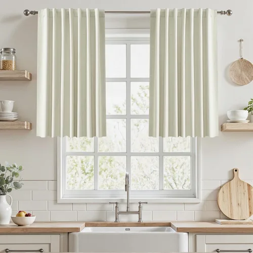 Miniatura 56 de UHITECH Cortinas opacas de 35 pulgadas de largo para sala de estar, 2 paneles, cortina opaca corta para cocina para ventanas pequeñas, cortinas