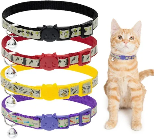 Miniatura 10 de KOOLTAIL Breakaway - Collar de gato con soporte para etiqueta de aire y campanas, collares reflectantes para gatitos, collares de gatitos lindos