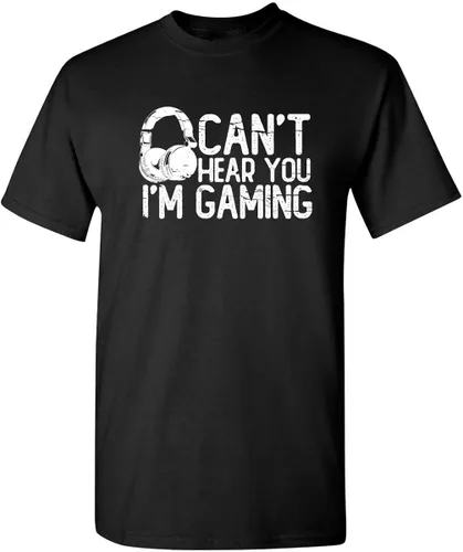 Feelin Good Tees - Camiseta divertida para jugadores con frase gráfica de video juegos Cant Hear You Im Gaming y audífonos estampados