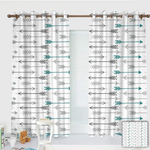Cortinas opacas con ojales en la parte superior, cortinas con aislamiento térmico para dormitorio y cocina, juego de 2 paneles (gris y verde, flecha
