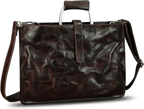 Miniatura 2 de Maletín delgado de cuero genuino para hombres y mujeres, bolso bandolera vintage para computadora portátil de negocios