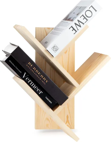 Miniatura 4 de Estantería de árbol, organizador de libros naturales de 3 niveles montado en la pared, estante de madera de pino macizo para dormitorio