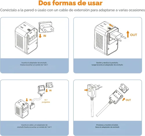 Miniatura 9 de TESSAN - Convertidor de voltaje compacto de 220 V a 110 V de EE. UU. a Europa, adaptador de viaje universal con 2 salidas de CA y 2 USB (1 USB-C)