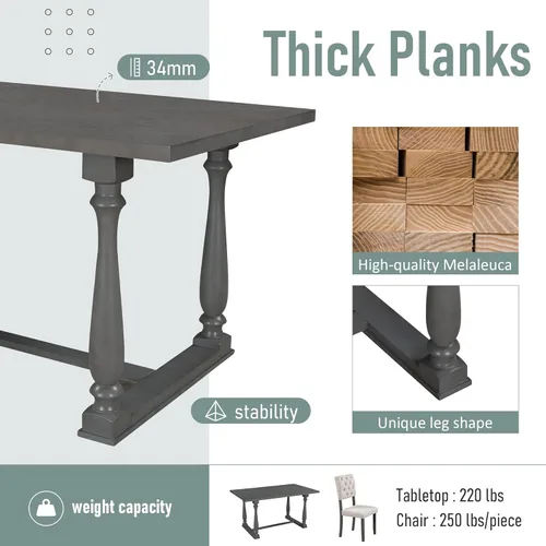 Miniatura 6 de Harper & Bright Designs Juego de mesa de comedor de madera gris de 6 piezas con banco tapizado y 4 sillas de comedor, patas de forma especial