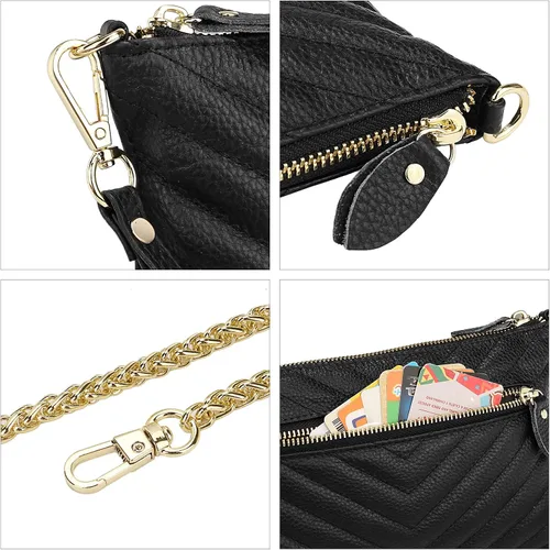Miniatura 6 de Uromee Cartera de mano para mujer, de piel auténtica, con cadena de hombro desmontable