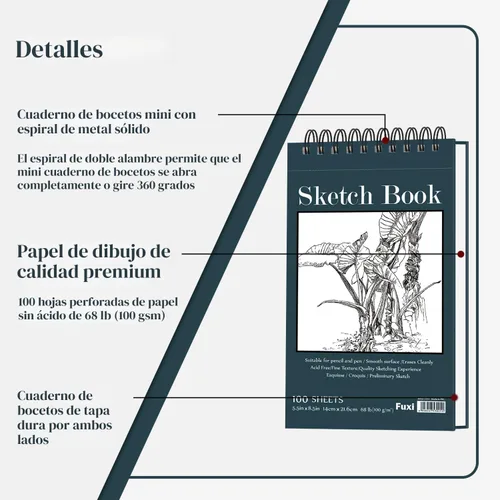 Miniatura 3 de Cuaderno de bocetos pequeño de 5.5 x 8.5 pulgadas, paquete de 2 mini blocs de bocetos en espiral superior, tapa dura pequeña, 100 hojas cada una
