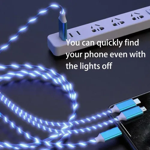 Miniatura 3 de Cable USB PD cargador rápido iluminado (USB 3 en 1 azul), cable de datos de teléfono, cable de carga de luz fluida, 39 pulgadas, material TPE